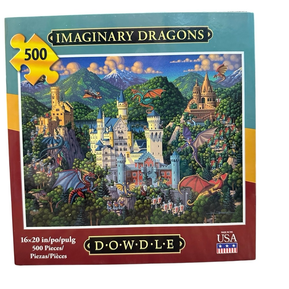 Vintage Dowdle Folk Art "Imaginary Dragons" Puzzle 500 Pieces‎ 16" x 20"